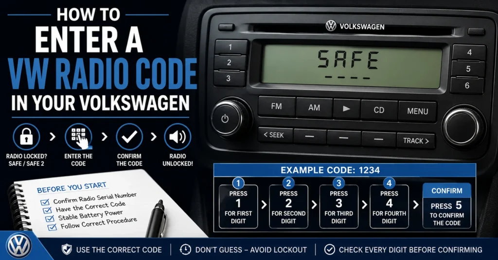 How to enter a VW radio code in a Volkswagen radio