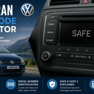 VW Sharan radio displaying SAFE with lock symbol