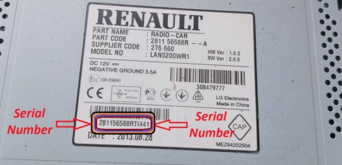 Renault radio serial number info