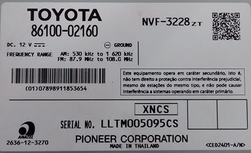 Toyota radio serial info