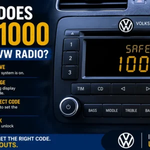 VW radio displaying SAFE 1000 during security code entry