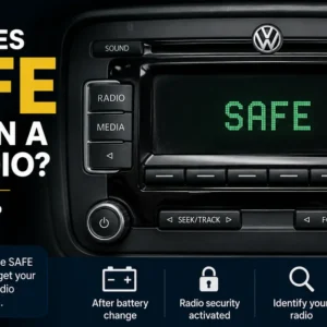 VW radio displaying SAFE security message